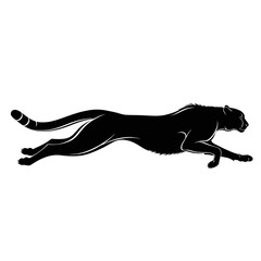 Silhouette of a cheetah running at full speed, isolated on a white background, conveying speed and agility. © syukron