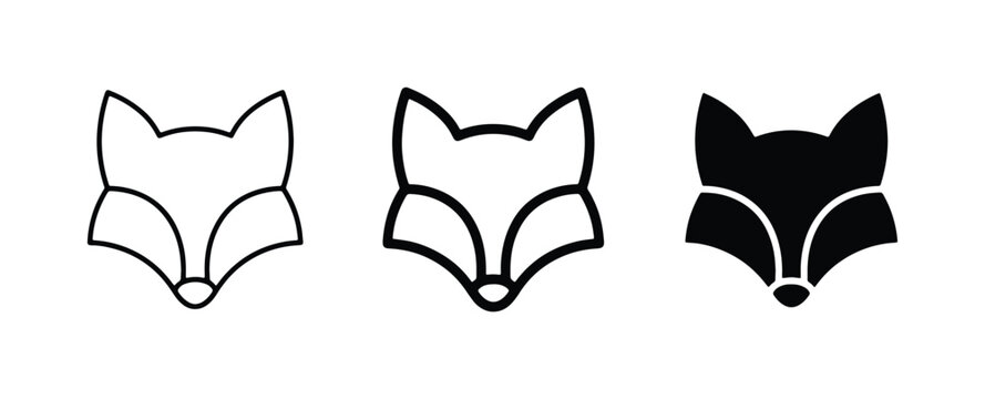 Minimalist Fox Head Icons, Vector Graphics Set. Simple Outline and Silhouette Animal Faces for Branding and Design Projects. Clean, Modern Fox Emblems.