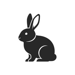 Fototapeta premium A simple, clean, black silhouette icon of a rabbit sitting on a white background.