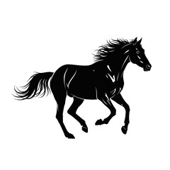 Obraz premium Silhouette of a black horse galloping with its mane flowing in the wind.