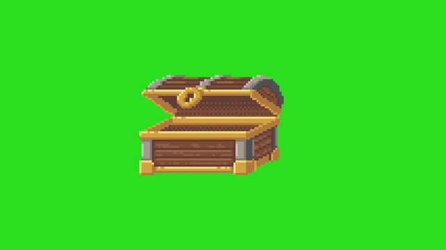 Pixel treasure chest opening animation green screen