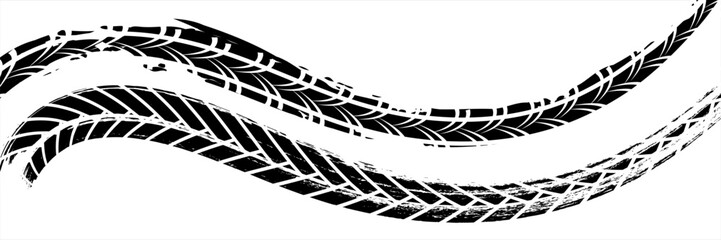 Grunge tire track, wheel braking marks. Truck, car or motorcycle tread pattern silhouette. Auto race, motorsport, speed racing design element. Vector illustration © AYA