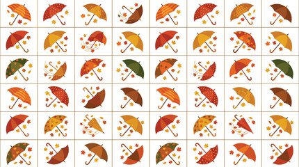 Fototapeta premium Autumn Umbrella Seamless Pattern with Colorful Fall Umbrellas and Scattered Leaves in Warm Orange, Red, and Yellow Tones for Seasonal Designs