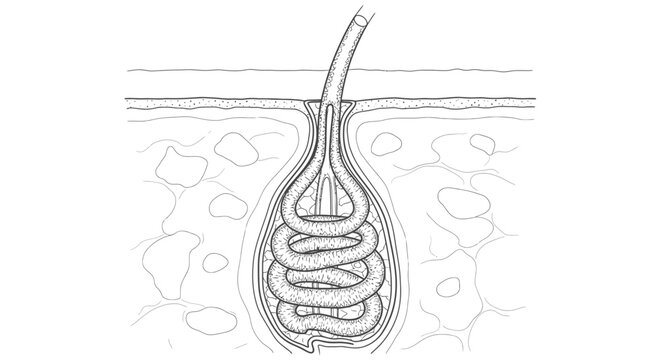 Anatomy Illustration of a Sweat Gland in Human Skin