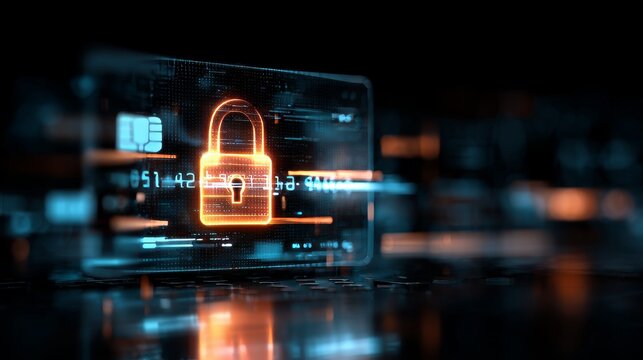 Safe digital payment theme with glowing padlock