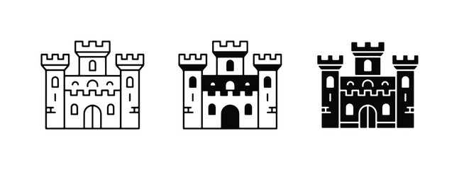 Castle Icons, Fortress Symbols, Medieval Architecture Vector Graphics, Royal Palace Building Illustrations © MdArman