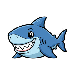 Naklejka premium Cute cartoon shark with big smile and sharp teeth.