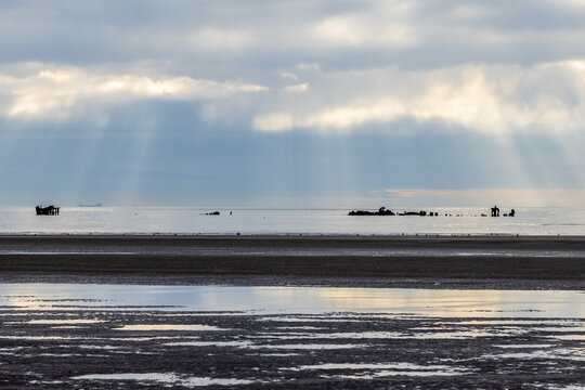 The Ionic Star shipwreck off the coast of Formby, viewed at low tide