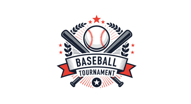 Professional baseball tournament emblem featuring a white ball over crossed grey bats decorated with red stars and laurel wreaths on white.