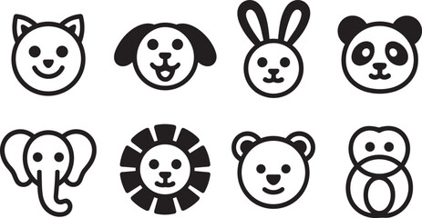 Cute animal icons set featuring cat dog rabbit panda elephant lion bear monkey faces with happy © MOHAMMAD