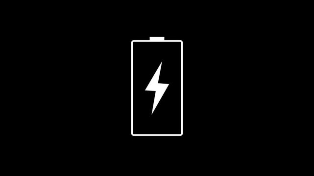 Digital full battery charging status indicator animation on Alpha Channel. Critical level, no energy, warning.4k video animation