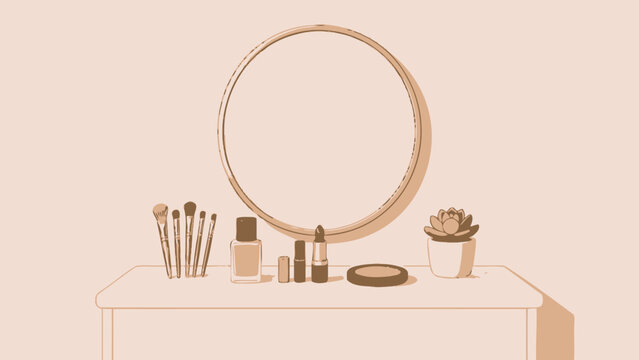 Cosmetic items on a dressing table