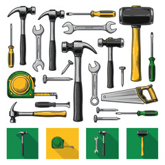 Fototapeta premium Collection of Construction Tools, Hardware, and DIY Supplies - Illustration
