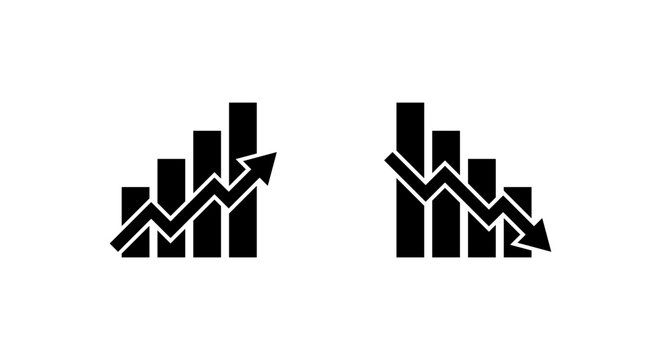 Growth and decline chart icon. Up and down bar symbol. Increase and loss decrease trend sign