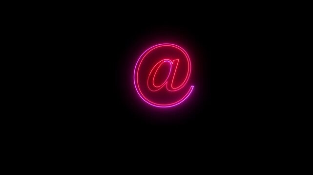 neon line icon At" symbol 3D icon spinning. Alpha channel. Seamless looping.