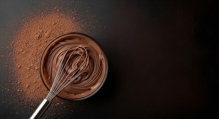Fototapeta premium world chocolate day background with melted chocolate and whisk