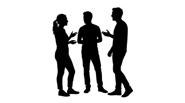 Three people silhouettes talking together in conversation.