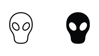 Alien head icon set featuring classic extraterrestrial face shape in outline and solid black graphic styles for sci-fi and mystery themed design projects © Canvas