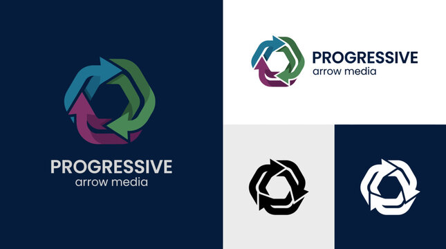 This dynamic logo showcases arrows forming a circular design, symbolizing progress and continuity, best suited for media and digital marketing agencies.