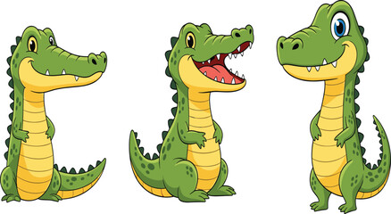 Fototapeta premium Cute Cartoon Crocodile Character Set — Funny Baby Alligator in Multiple Poses and Expressions for Kids