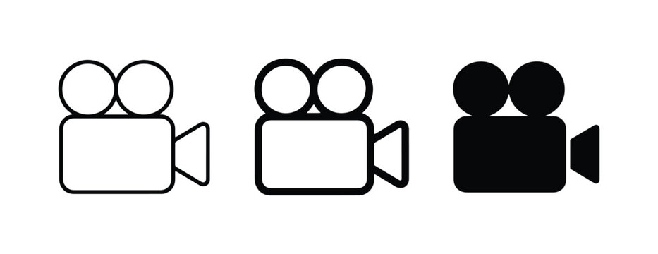 Vintage Movie Camera Icons, Classic Film Projector Symbols, Retro Cinema Equipment Graphics