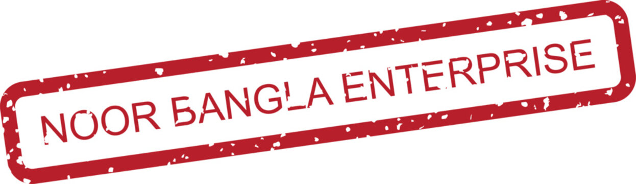 Red rubber stamp impression with the text noor bangla enterprise in a rectangular border