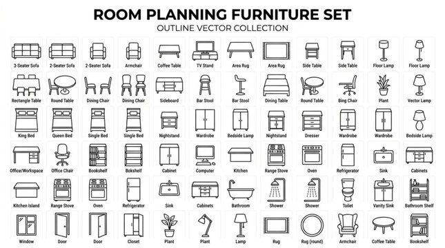 Room Planning Furniture Set Outline Collection.