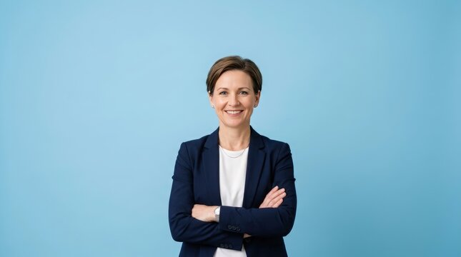 Confident female administrator smiling with arms crossed