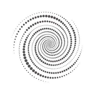 Dark gray dots forming a spiral pattern white abstract
