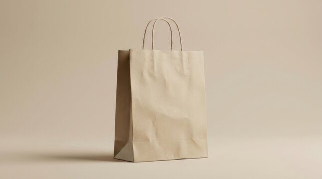 Eco-friendly brown paper bag on seamless neutral background