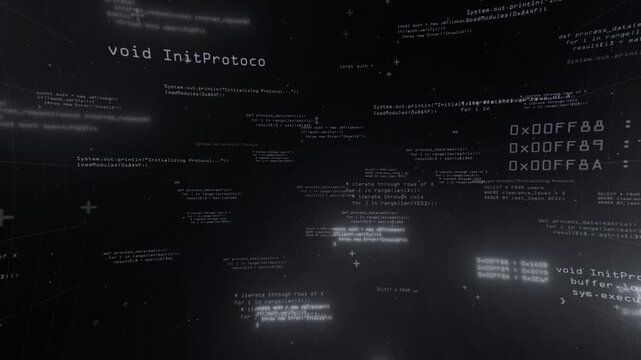 Digital Code Flow: A complex network of glowing code streams across a dark, futuristic background, evoking a sense of technological advancement and innovation.