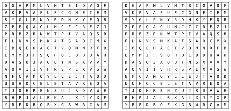 Printable word search puzzle with clean letter grid for vocabulary practice, brain training, worksheets, activity books, and educational materials. Simple black and white design suitable for all ages.
