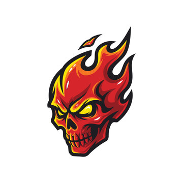 Flaming Skull Illustration with Yellow Eyes.