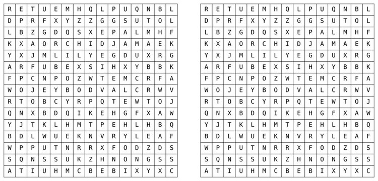 Printable word search puzzle with clean letter grid for vocabulary practice, brain training, worksheets, activity books, and educational materials. Simple black and white design suitable for all ages.