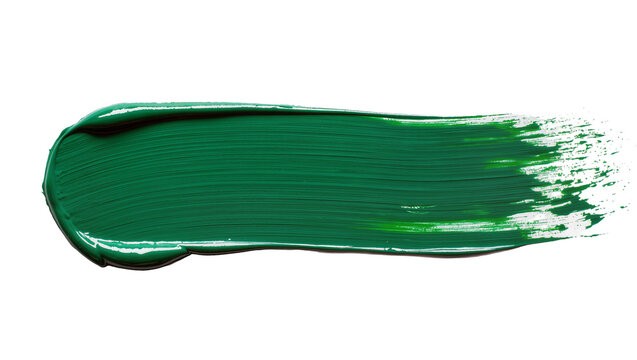 Thick green paint brush stroke with visible texture, isolated on transparent background