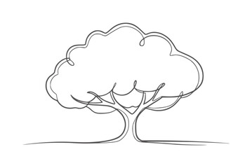 Single line of a stylized tree with a rounded canopy and branching trunk organic © Salam