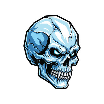 Cartoon blue skull head illustration.