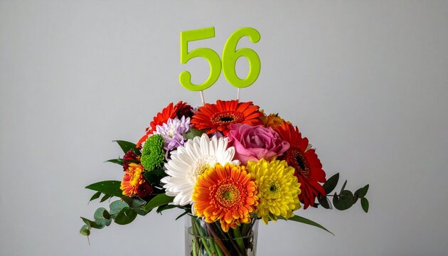 Vibrant Flower Bouquet with Number 56 for Birthday or Anniversary Celebration