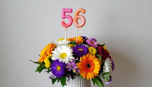 Vibrant Flower Bouquet with Number 56 for Birthday or Anniversary Celebration
