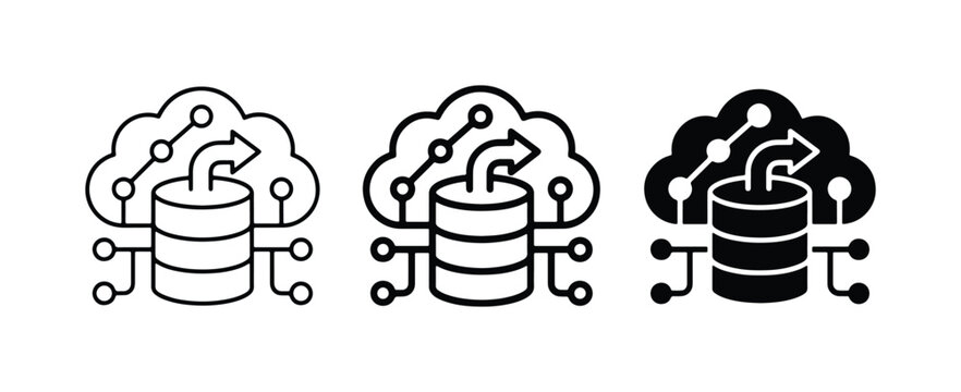 Cloud Database Icons, Data Storage Vector Set, Digital Information Flow Graphics, Technology Network Symbols