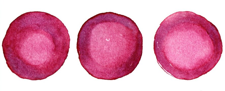 Three overlapping watercolor circles in varying shades of pink and red