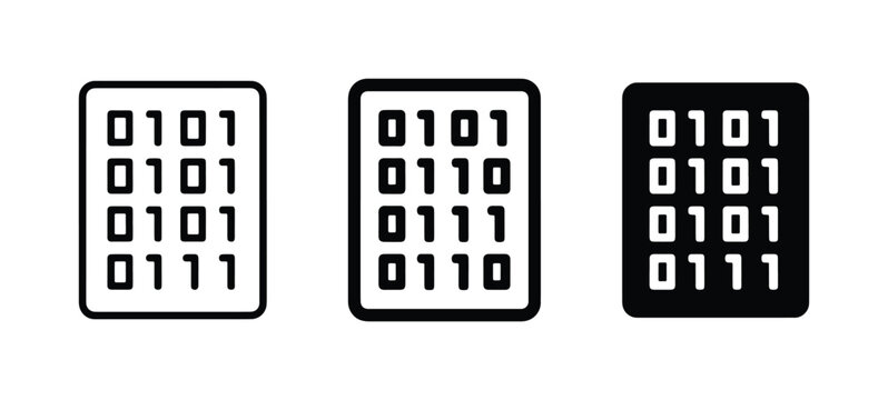 Binary Code Icons, Digital Data Representation, Computer Programming Symbols, Technology and Information Concepts