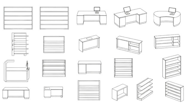 Modern Shelving and Storage Unit Elevation Collection for Interior Furniture Design Layouts