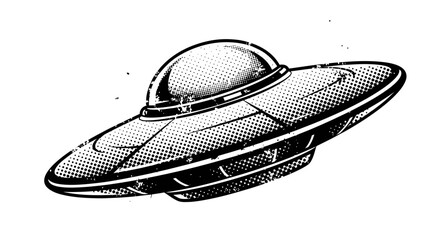 Retro UFO Flying Saucer Illustration - Vintage Sci-Fi Spacecraft Design © Duki