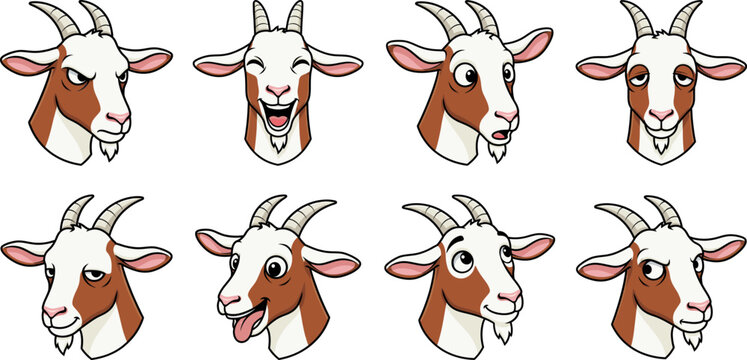 Cute goat head mascot expressions set vector illustration