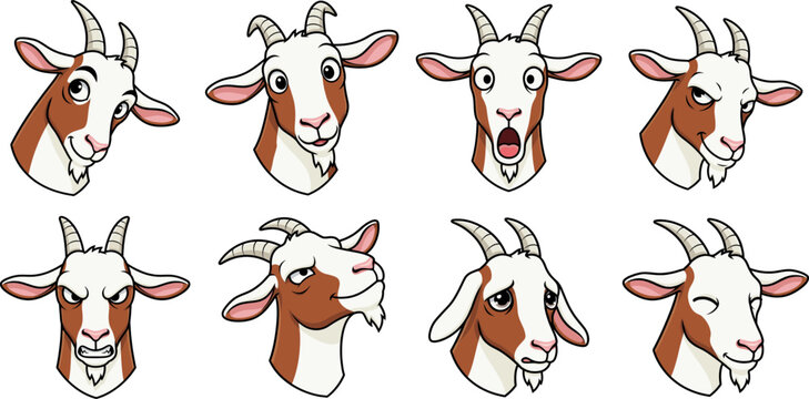 Cute goat head mascot expressions set vector illustration