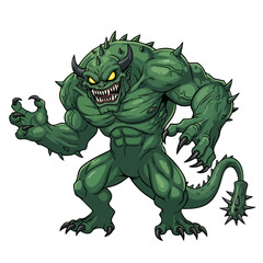 Fototapeta premium Green Monster Creature with Sharp Claws and Spikes.
