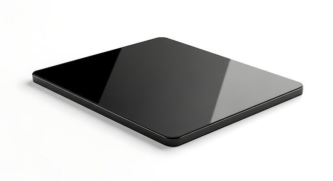 Minimalist black square tablet device with a reflective surface, minimalist