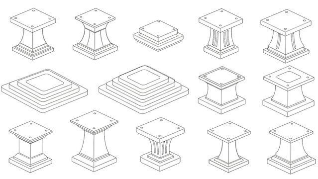 Collection of Various Isometric Pedestal and Plinth Designs Outline Drawing