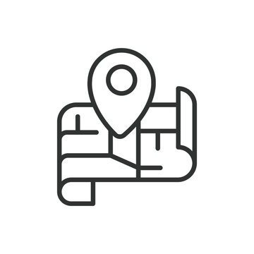 Folded map pin icon in line design. navigation, map, location, route, gps, destination, travel on white background vector. Folded map editable stroke icon